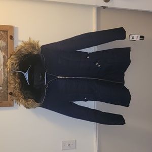 NWT. Women's winter coat. Celebrity Pink. Size small. Made with Faux Fur. Black